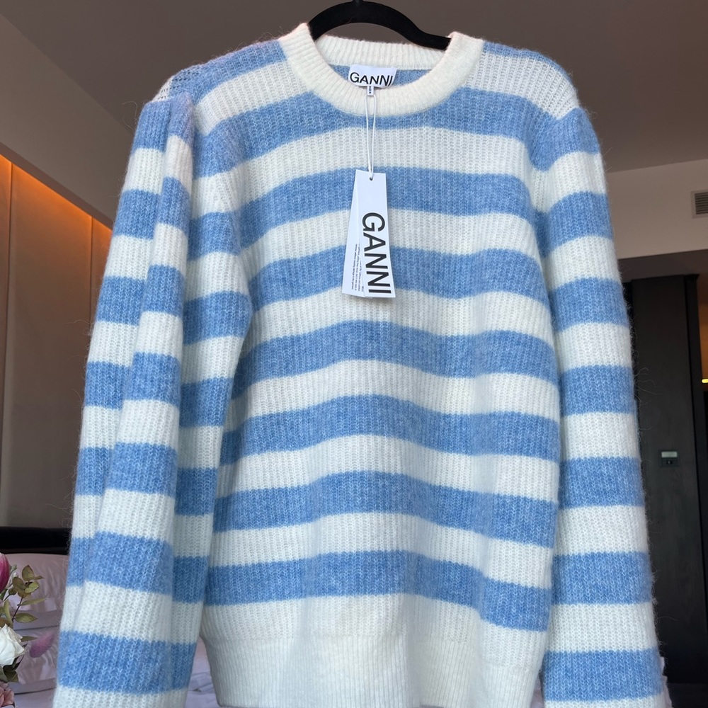GANNI Striped knitted sweater Alpaca & Wool-Blend Pullover new w tags Size XL